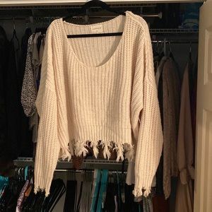 Vestique Frayed Edge Cream Sweater